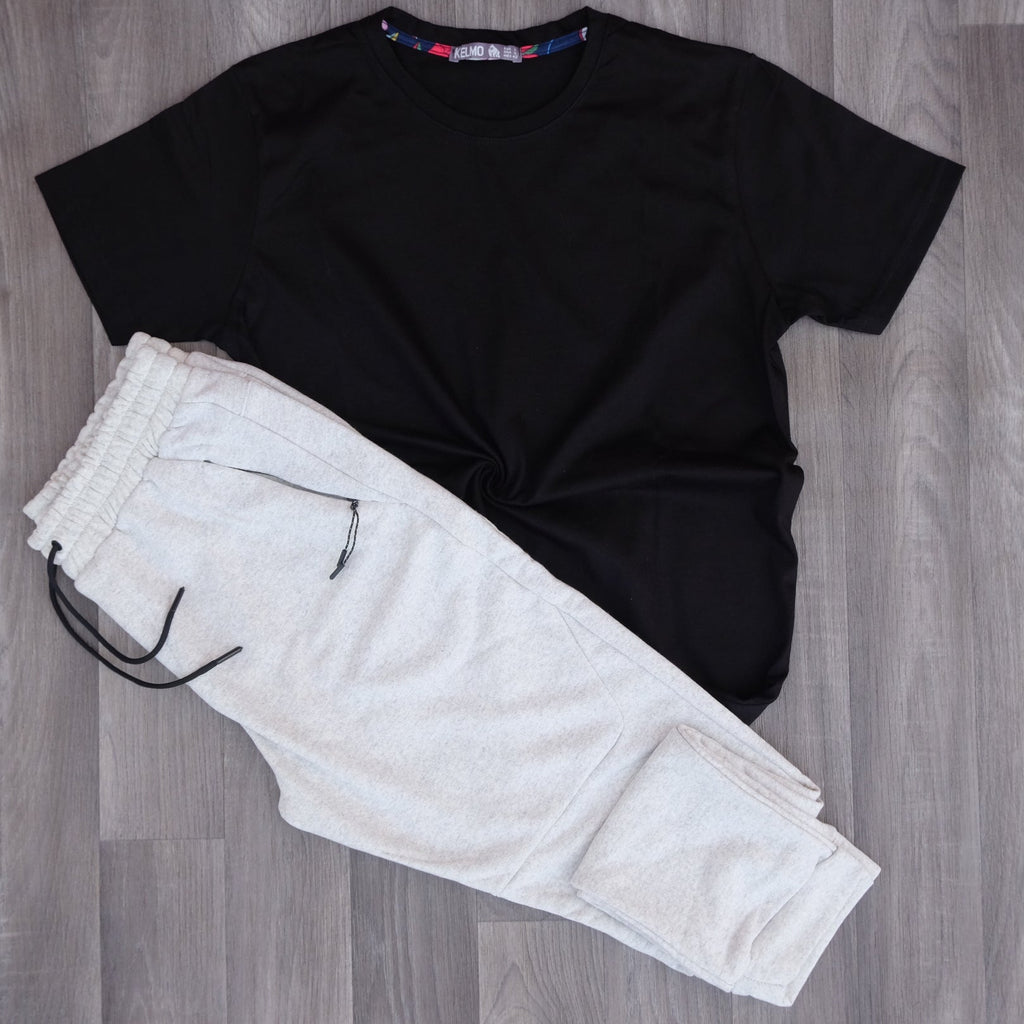 Ensemble T-shirt Noir et Jogging Gris Chiné Clair
