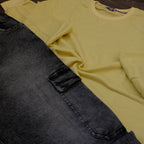 Ensemble Cargo Jeans Délavé Gris Straight + Sweat Jaune Poussin