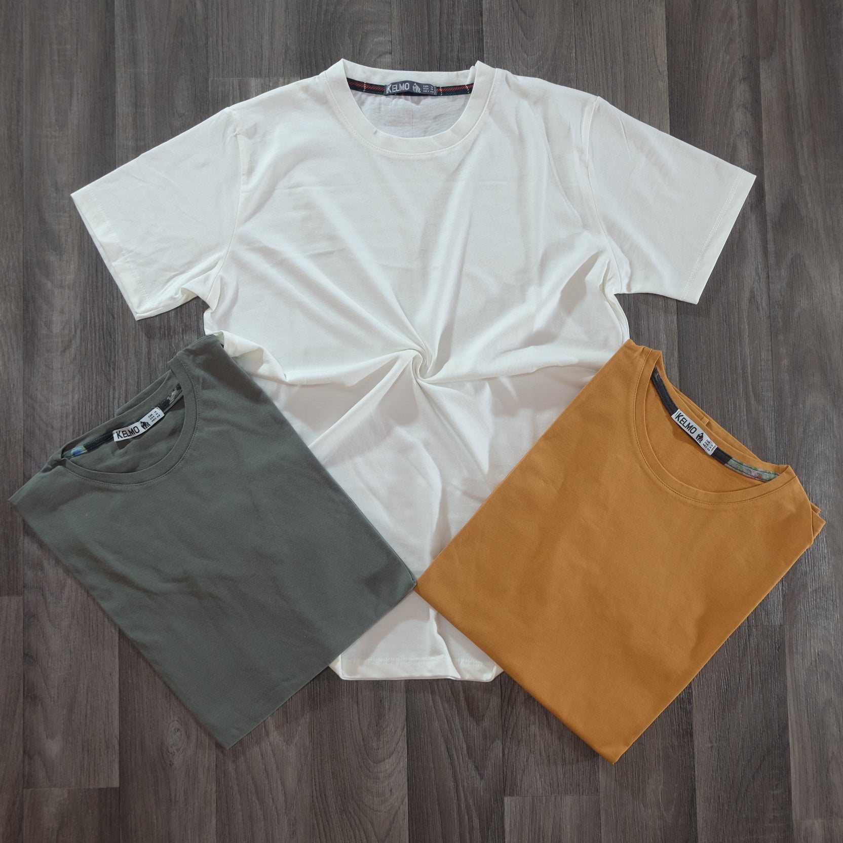 Pack 3 T-Shirt Blanc et Marron Clair et Kaki