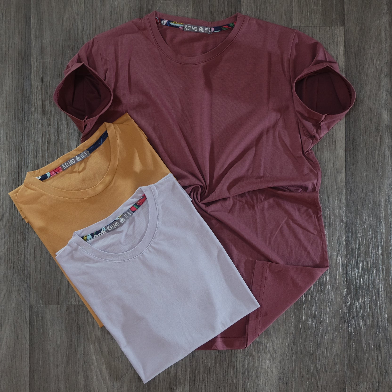 Pack 3 T-Shirt Grenat et Marron Clair et Gris Clair