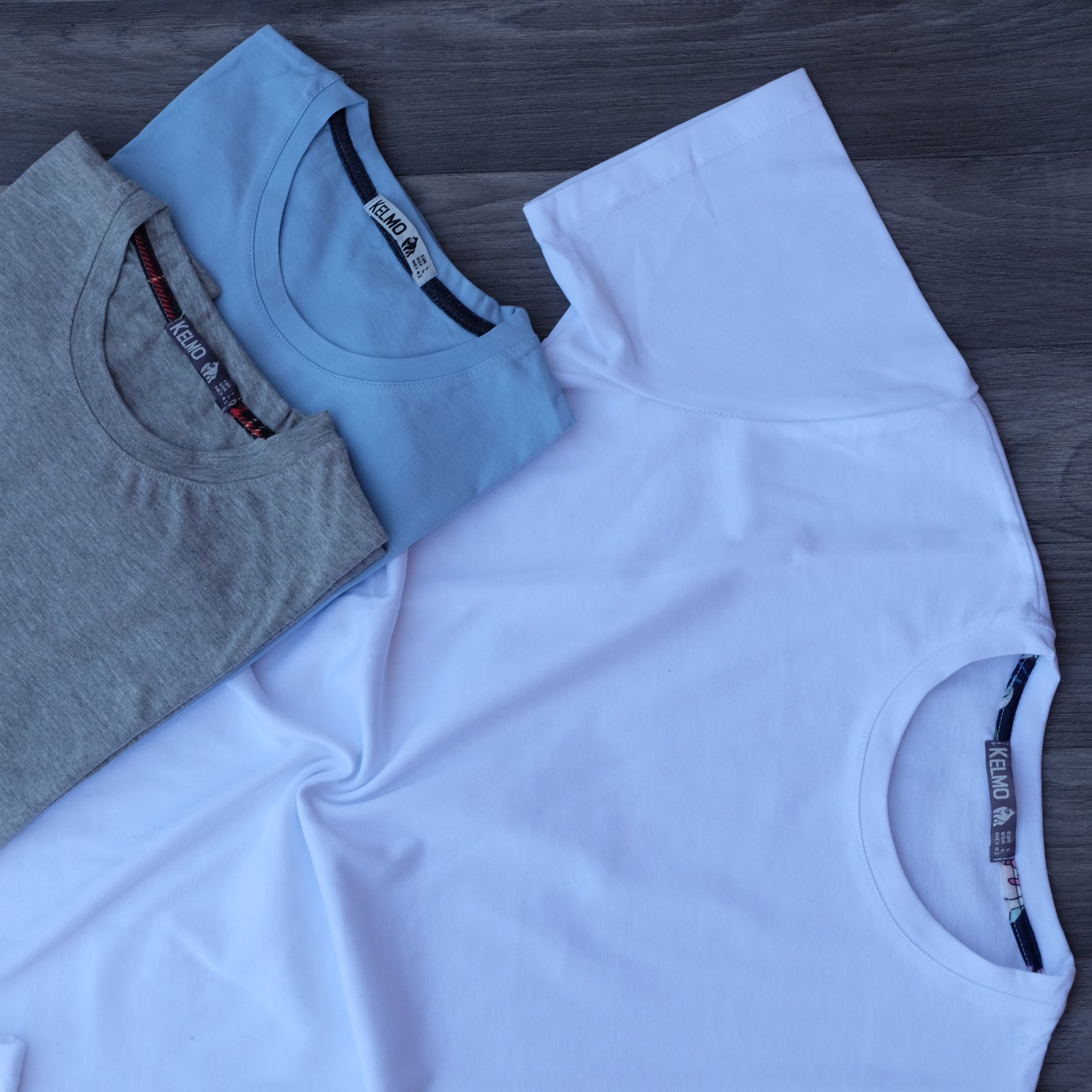 Pack 3 T-Shirt Gris Chine et Bleu Ciel et Blanc