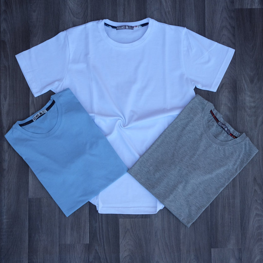 Pack 3 T-Shirt Gris Chine et Bleu Ciel et Blanc