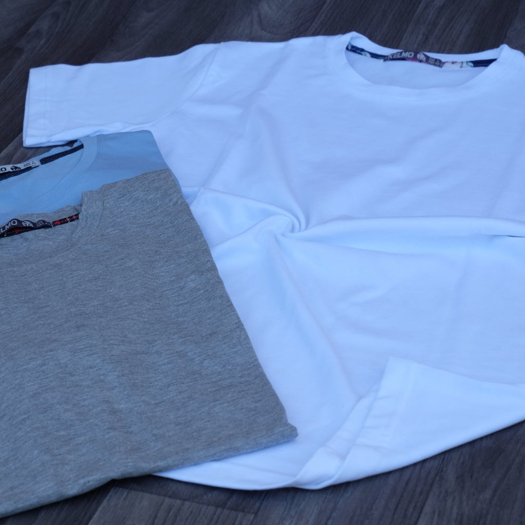 Pack 3 T-Shirt Gris Chine et Bleu Ciel et Blanc
