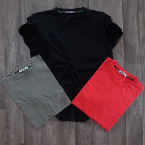 Pack 3 T-Shirt Rouge et Gris Foncé et Noir