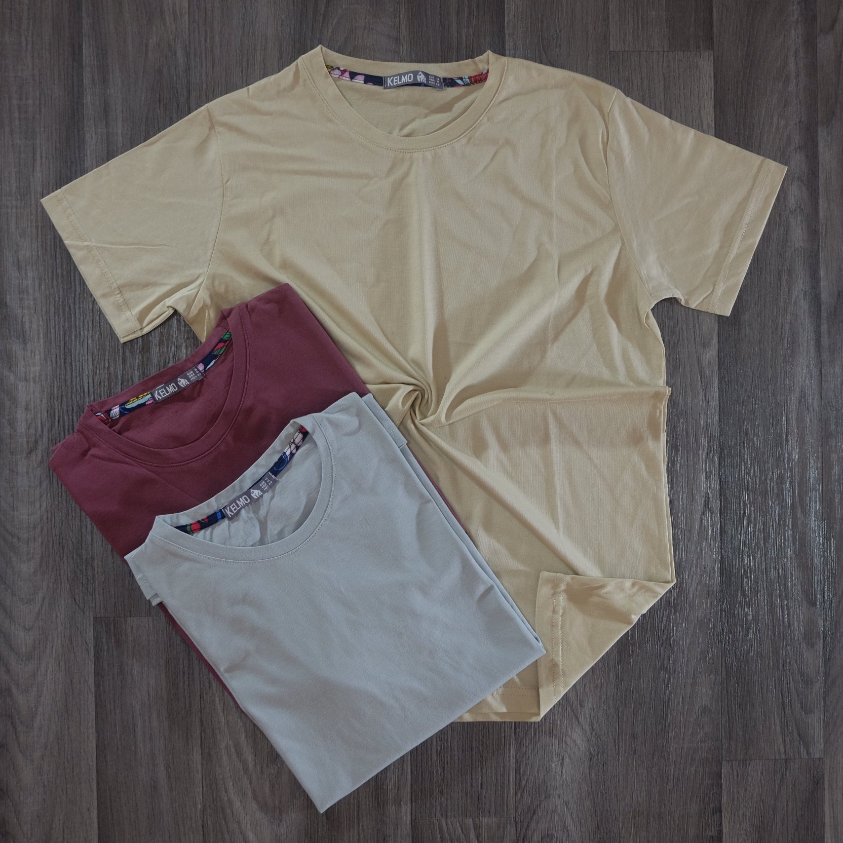 Pack 3 T-Shirt Beige Clair et Grenat et Gris Clair